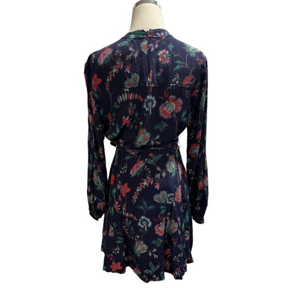 Derek Lam A-Line Navy Floral Print Long Sleeve Belted Mini Dress Sz 38/Sm - Picture 4 of 16